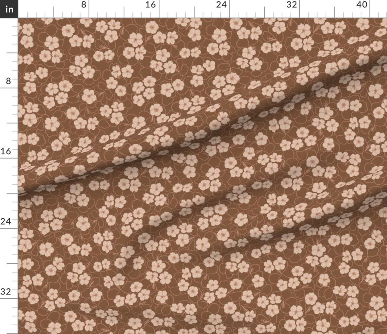 Tropical Floral Hawaii Hibiscus Brown Pink Beach Outline Vacation Luau Coastal Hawaiian Botanical Surf Custom Printed Fabric by Spoonflower Various Fabrics by the Yard or Fat Quarter